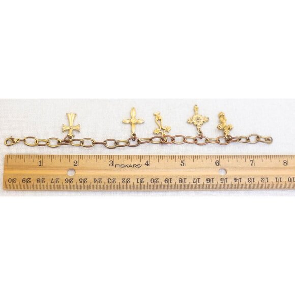 8 inch, Vintage Gold Tone Variety Cross Charms Elegant Charm Bracelet - AB2 - Picture 3 of 3